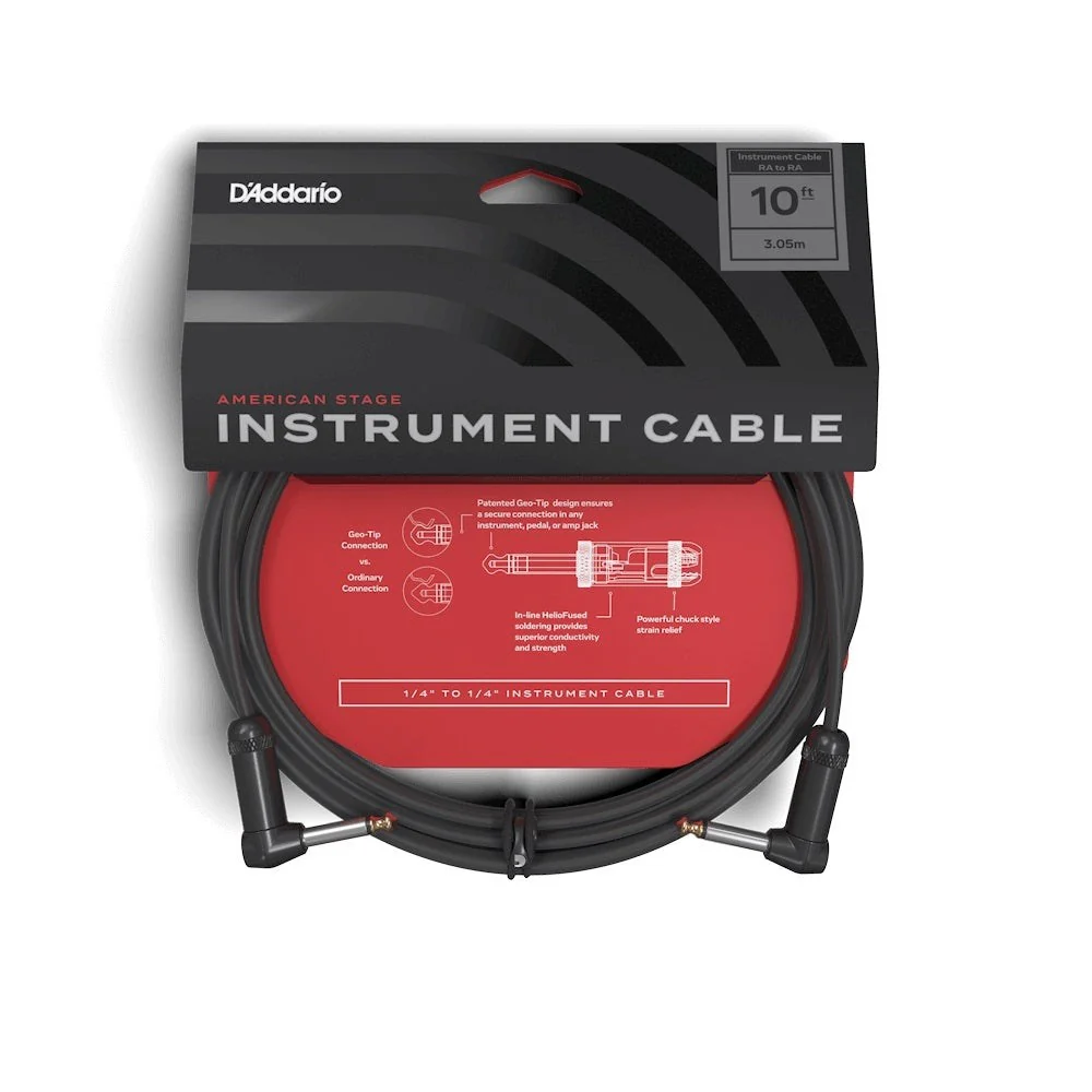 D'Addario Accessories - American Stage Instrument Cable Right-Angle to Right-Angle 10ft PW-AMSGRR-10