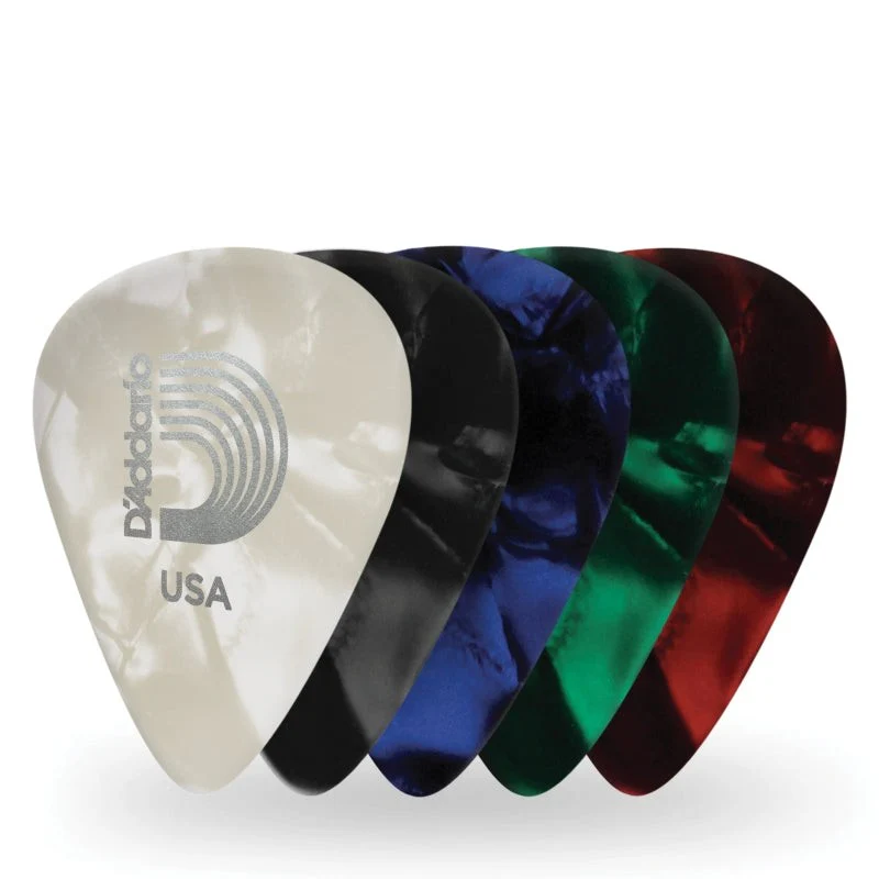 D'Addario Accessories - Assorted Pearl Celluloid Guitar Picks, 10 pack, Medium   1CAP4-10