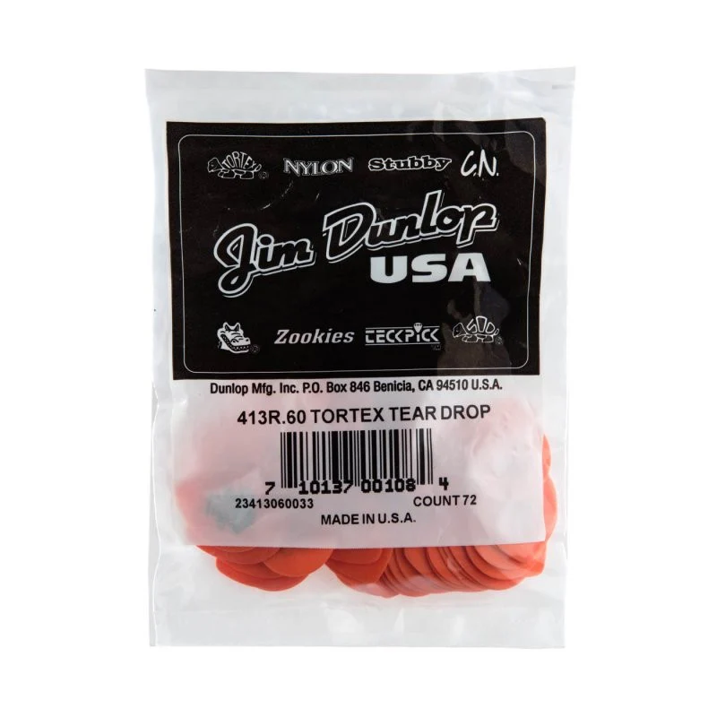 Dunlop - Orange 0.60mm Tortex® Teardrop Guitar Pick (72/pack) - 413R-60