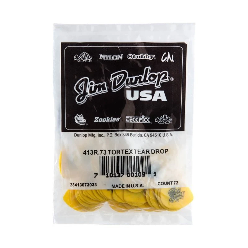 Dunlop - Yellow 0.73mm Tortex® Teardrop Guitar Pick (72/pack) - 413R-73