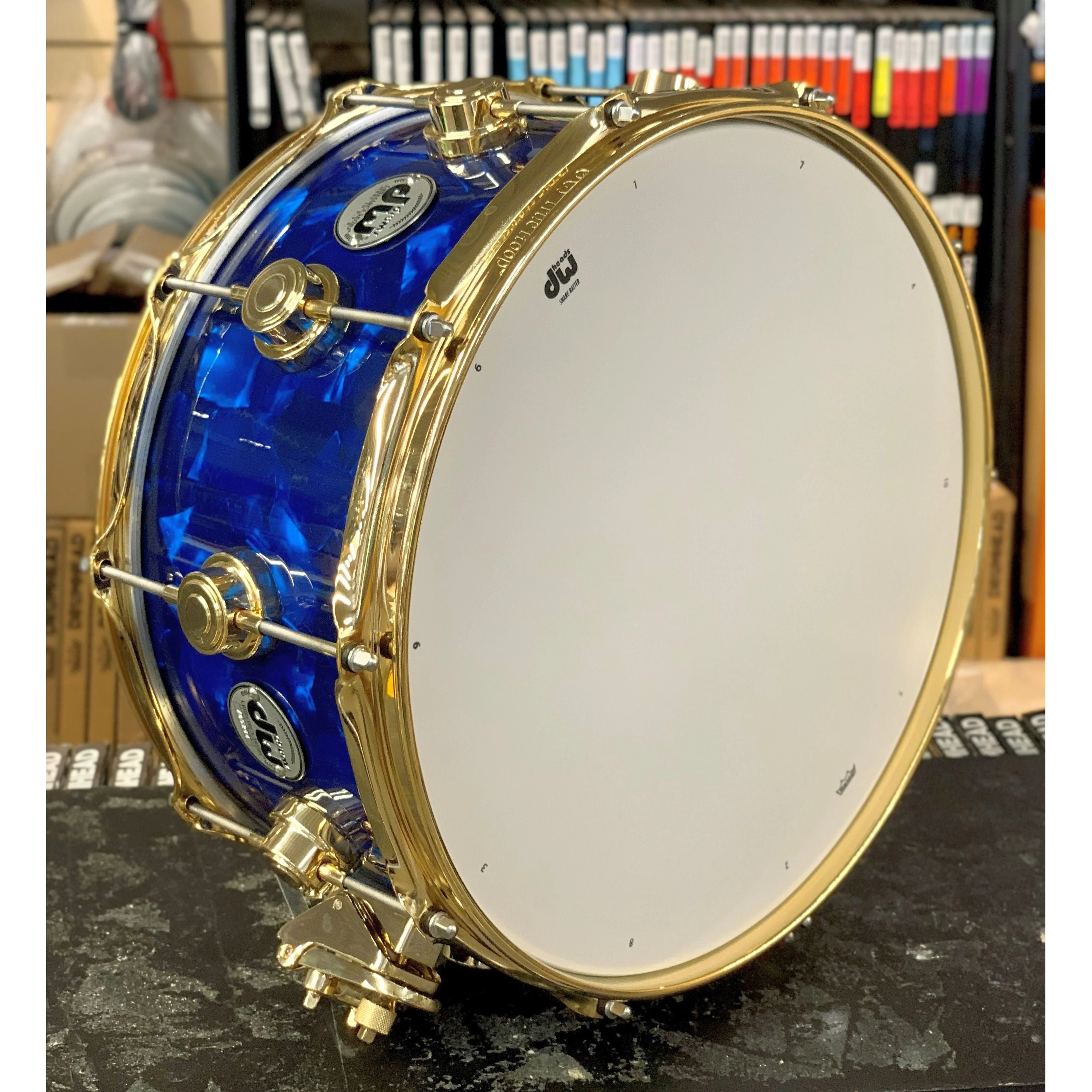DW Drums - Collector's Series Snare 6.5x14 Blue Moonstone with Gold Hardware - Image 4