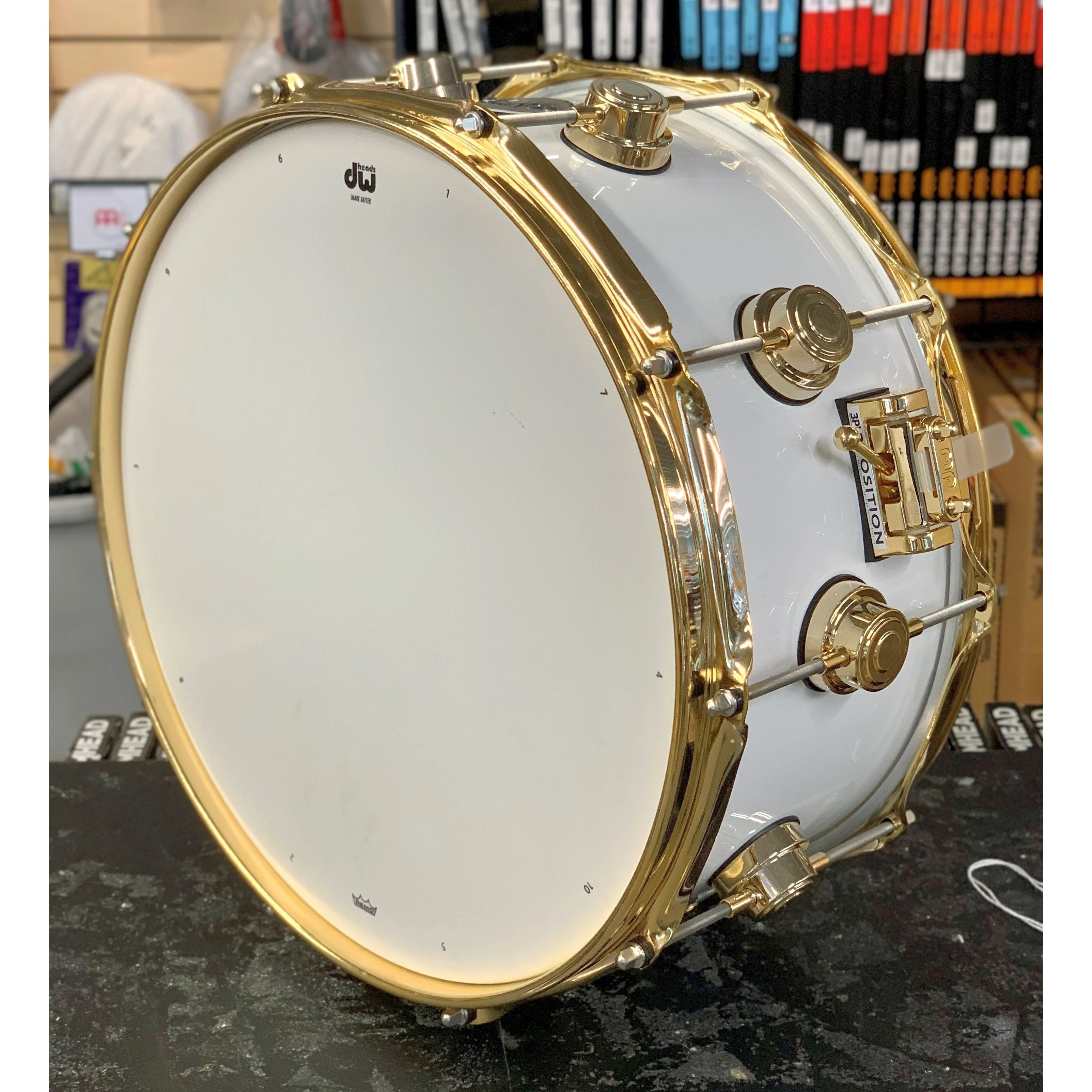 DW Drums - Collector's Series Snare 6.5x14 Gloss White with Gold Hardware - Image 4
