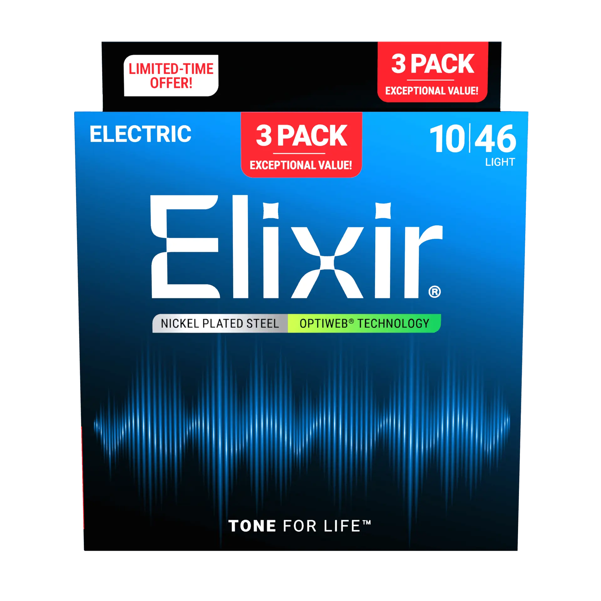 Elixir - 3-Pack Nickel-Plated Steel Electric Guitar Strings with OPTIWEB Technology 10/46 - 16572 3PK OPTIWEB Light