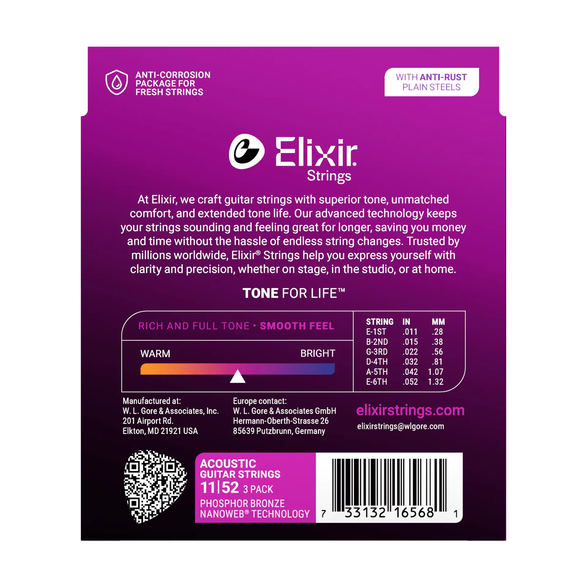 Elixir - 3-Pack Phosphor Bronze Acoustic Guitar Strings with NANOWEB Technology 11-52 - ACC16568 3PK PH Custom Light - Image 2