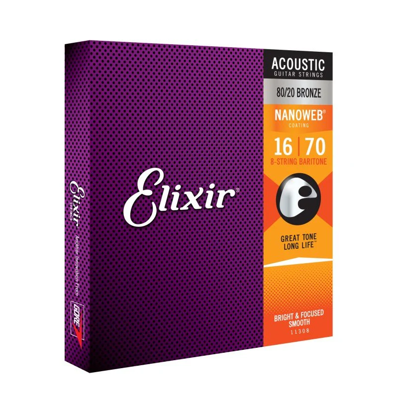 ELIXIR - 8-String Baritone Acoustic 80/20 Bronze With Nanoweb Coating 016 - .070 - 11308