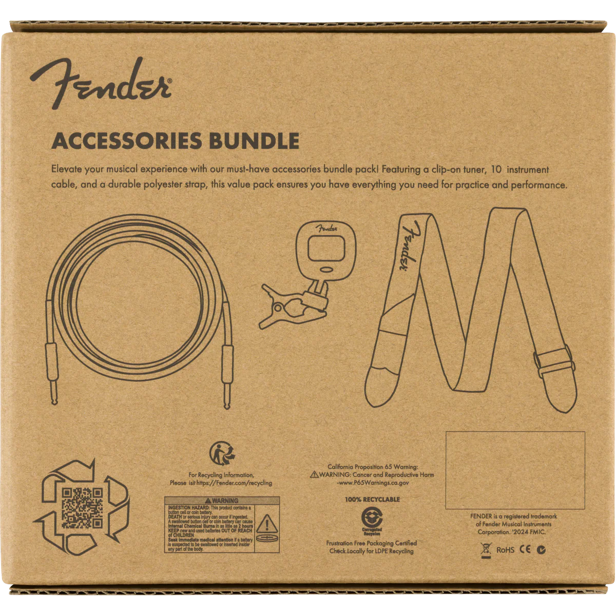 Fender - Accessories Bundle Pack -- Cable - Tuner - Strap - 099-2018-005 - Image 6