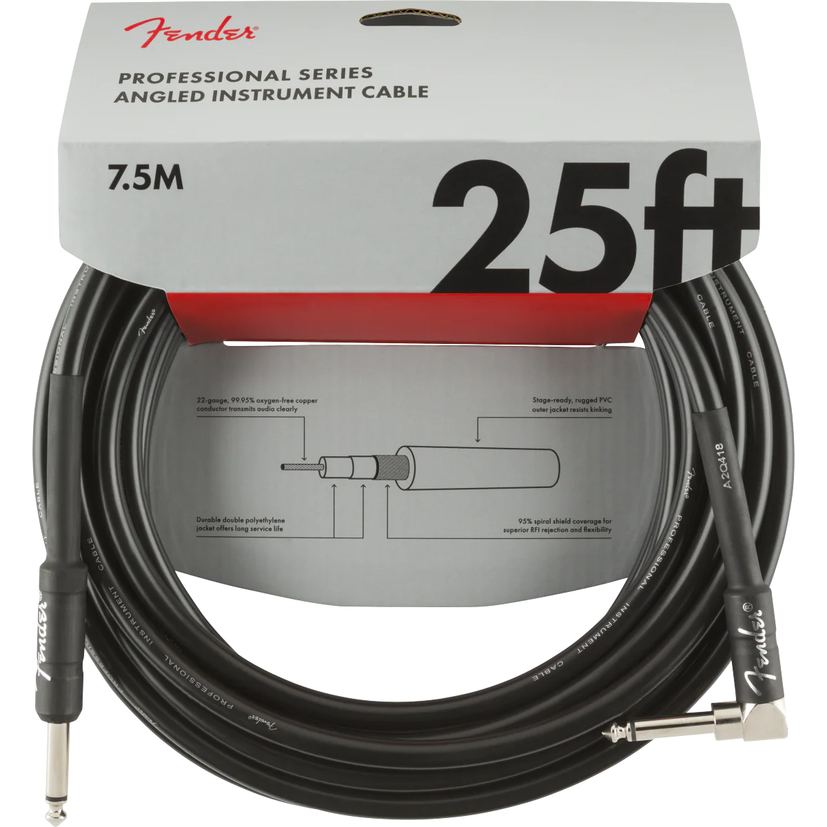 Fender - Professional Series Instrument Cables - Straight/Angle - 25' - Black - 099-0820-060 - Image 2
