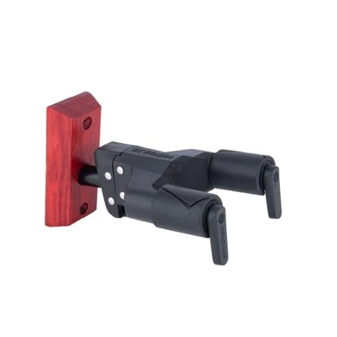 Hercules Stands - Auto Grip Universal Guitar Hanger For Wall Mounting With Burgundy Red Wood Base - Short Arm GSP38WBR+