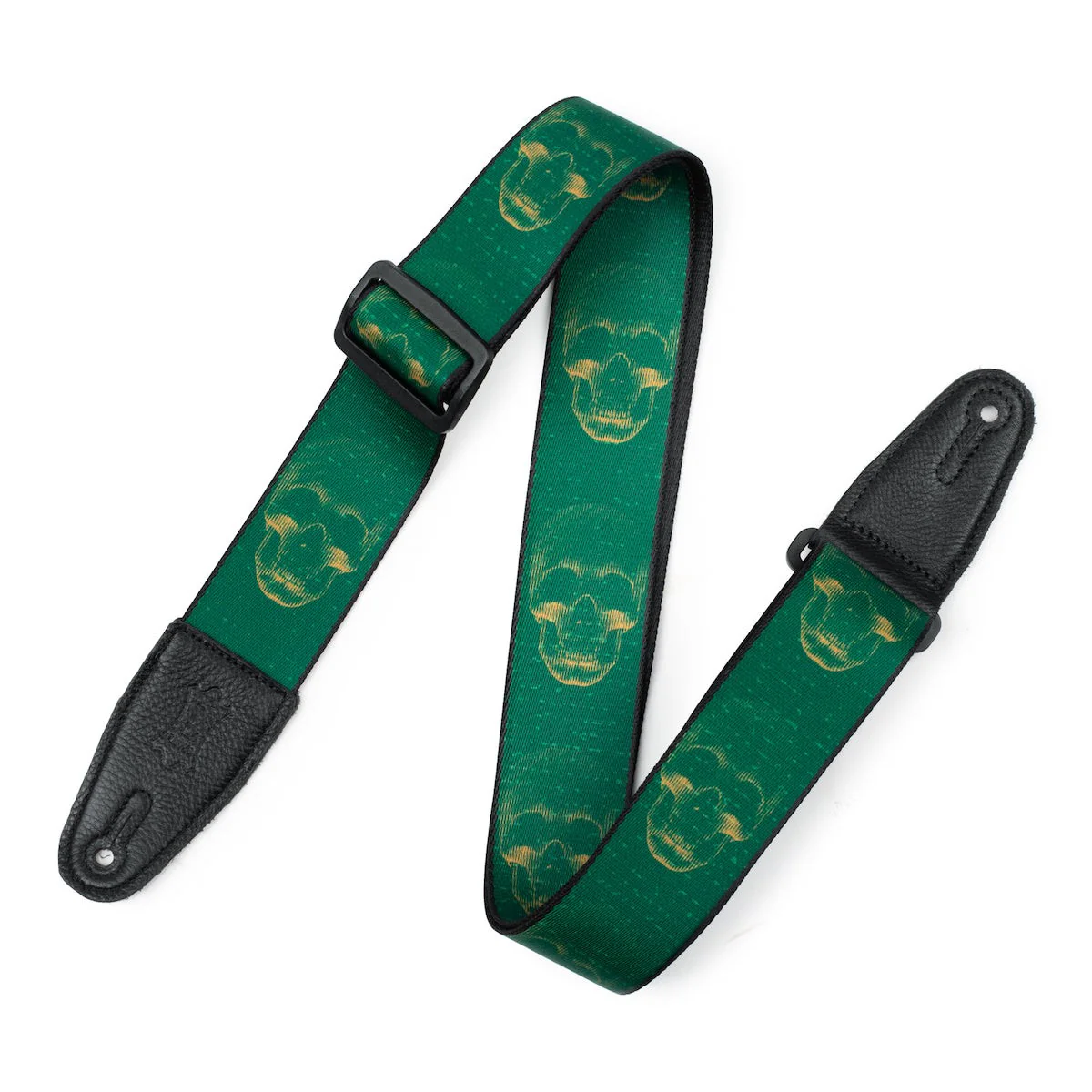 Levy's - 2-Inch Wide Polyester Guitar Strap with Green & Mustard Scanned Skull Motif MPD2-113
