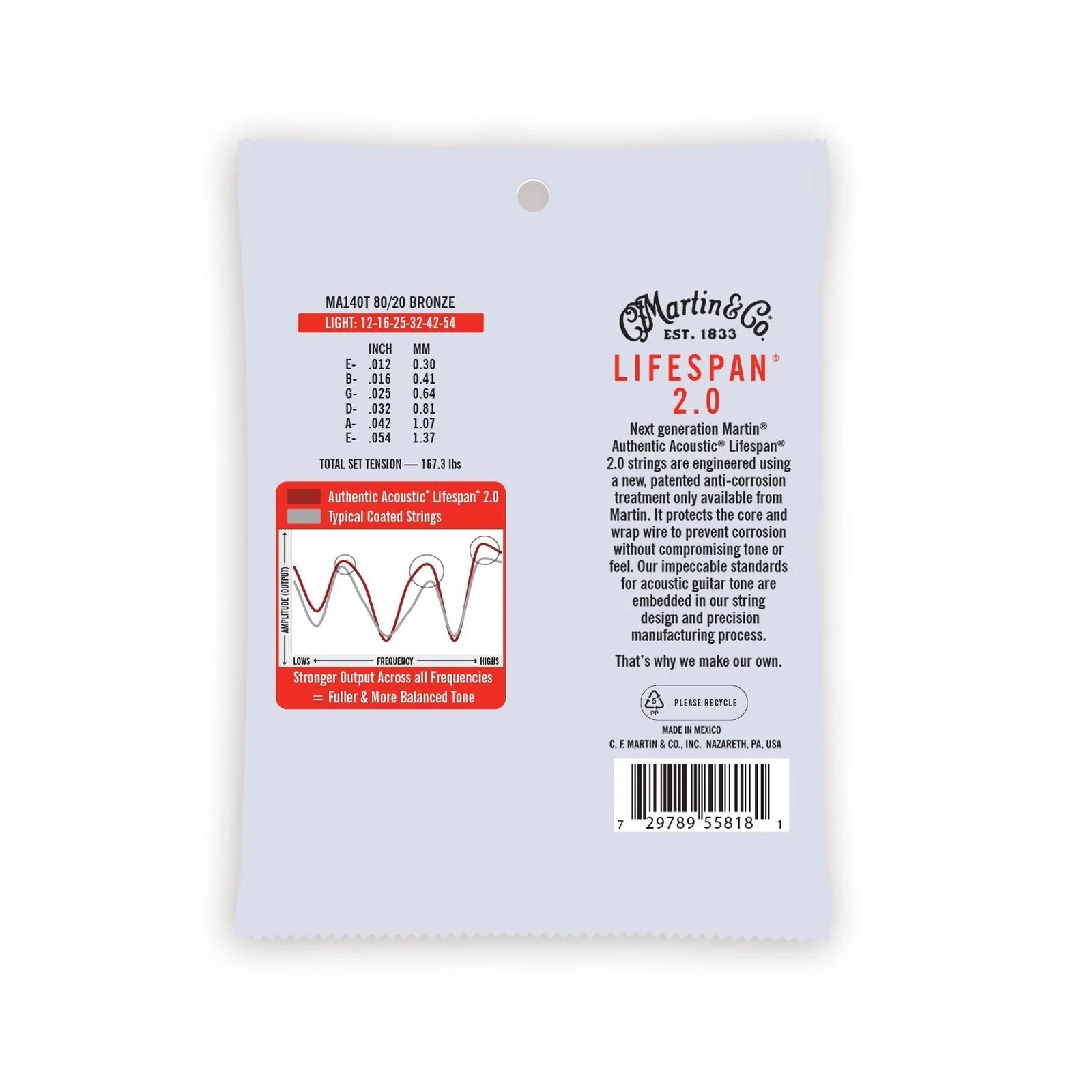 Martin - Authentic Acoustic Lifespan® 2.0 Guitar Strings 80/20 Bronze Treated Light MA140T 12-54 - Image 2
