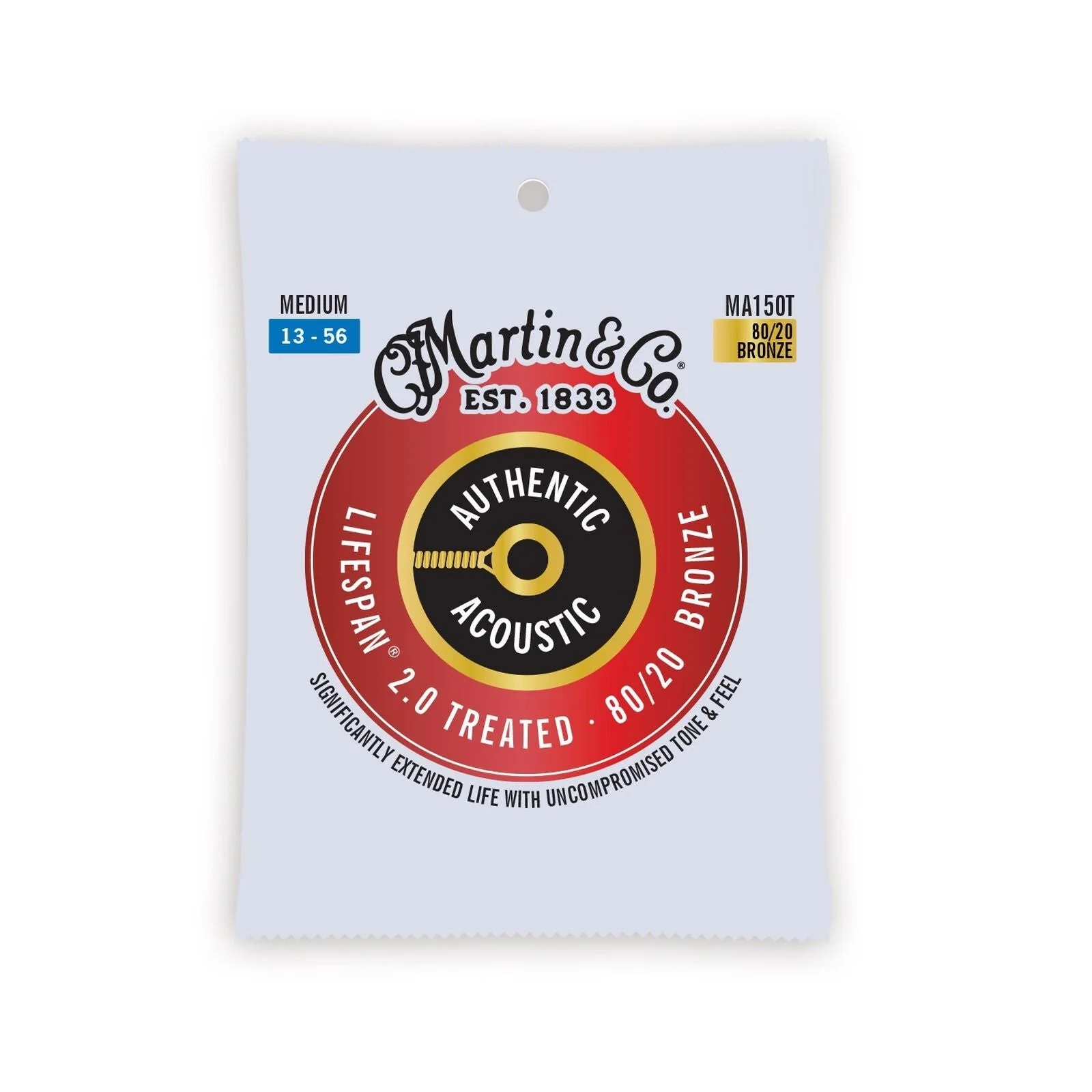 Martin - Authentic Acoustic Lifespan® 2.0 Guitar Strings 80/20 Bronze Treated Medium MA150T 13-56