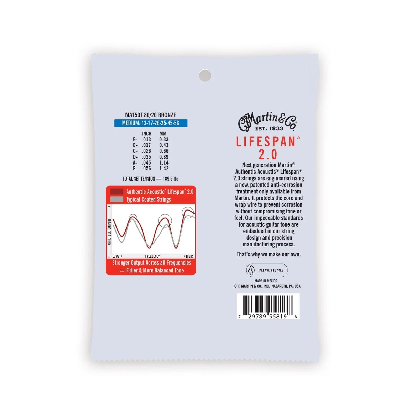 Martin - Authentic Acoustic Lifespan® 2.0 Guitar Strings 80/20 Bronze Treated Medium MA150T 13-56 - Image 2