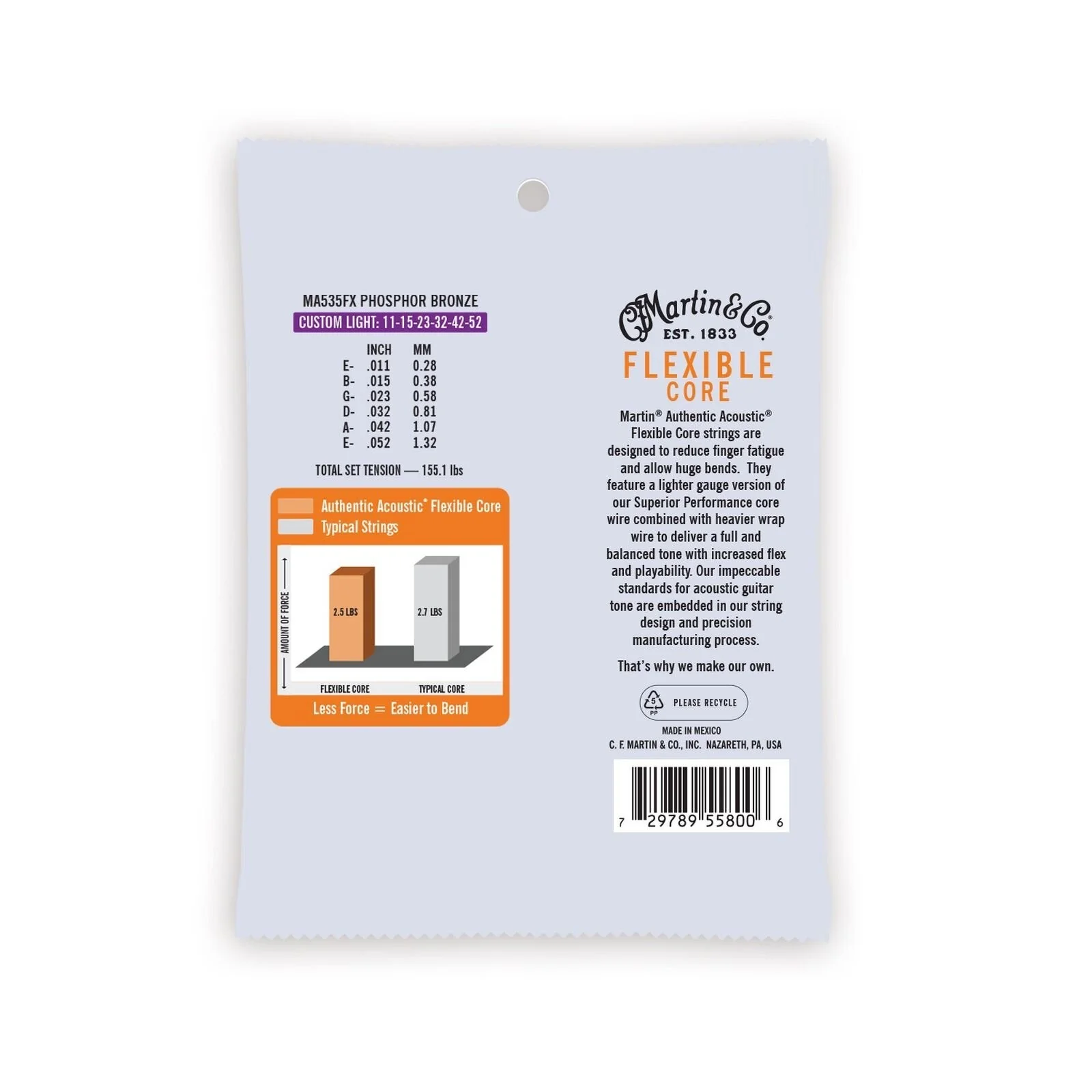 Martin - Authentic Acoustic Flexible Core Guitar Strings Phosphor Bronze - Custom Light - MA535FX - Image 2