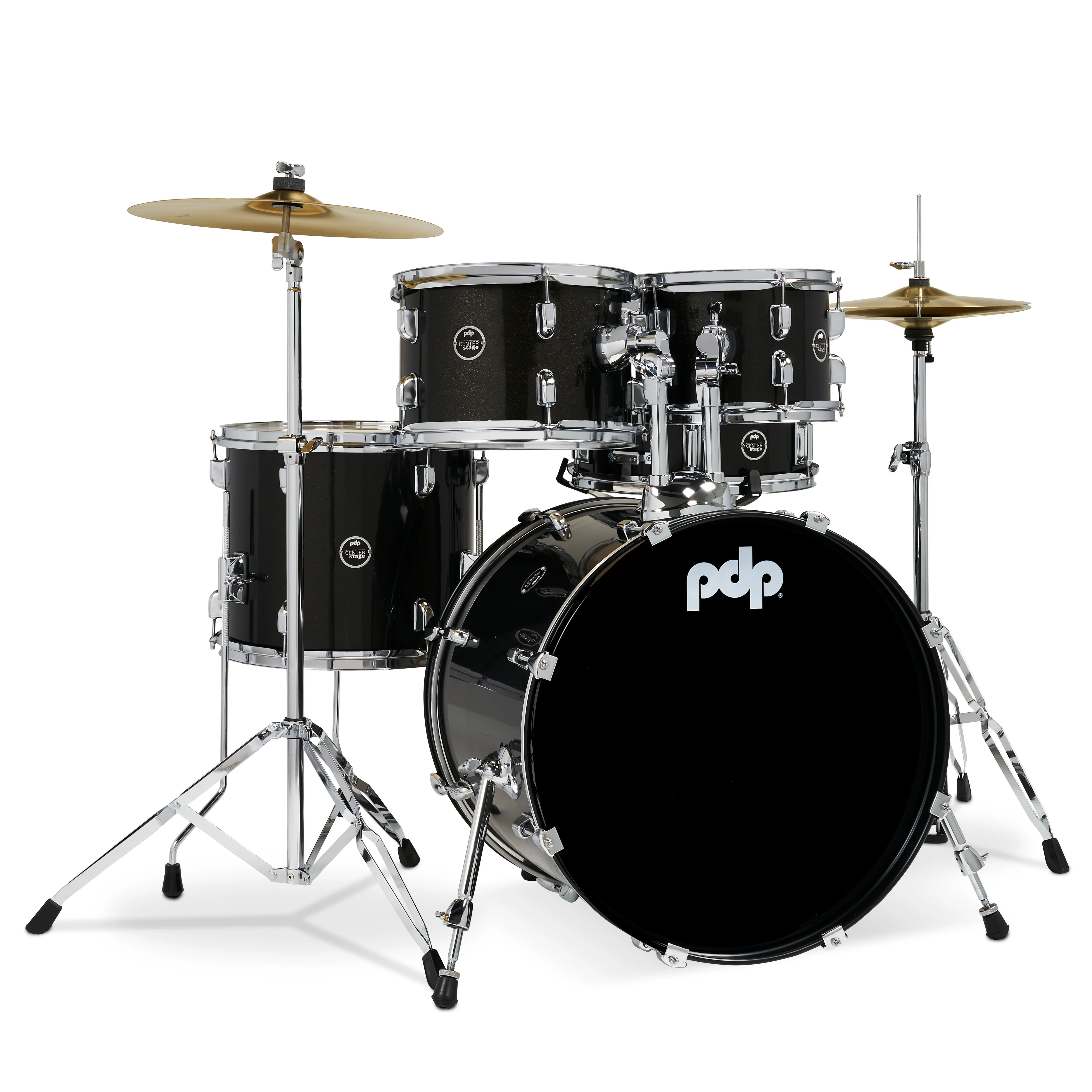 PDP - Center Stage 5-piece Drum Set with Hardware, Cymbals & Throne Iridescent Black Sparkle PDCE2015KTIB