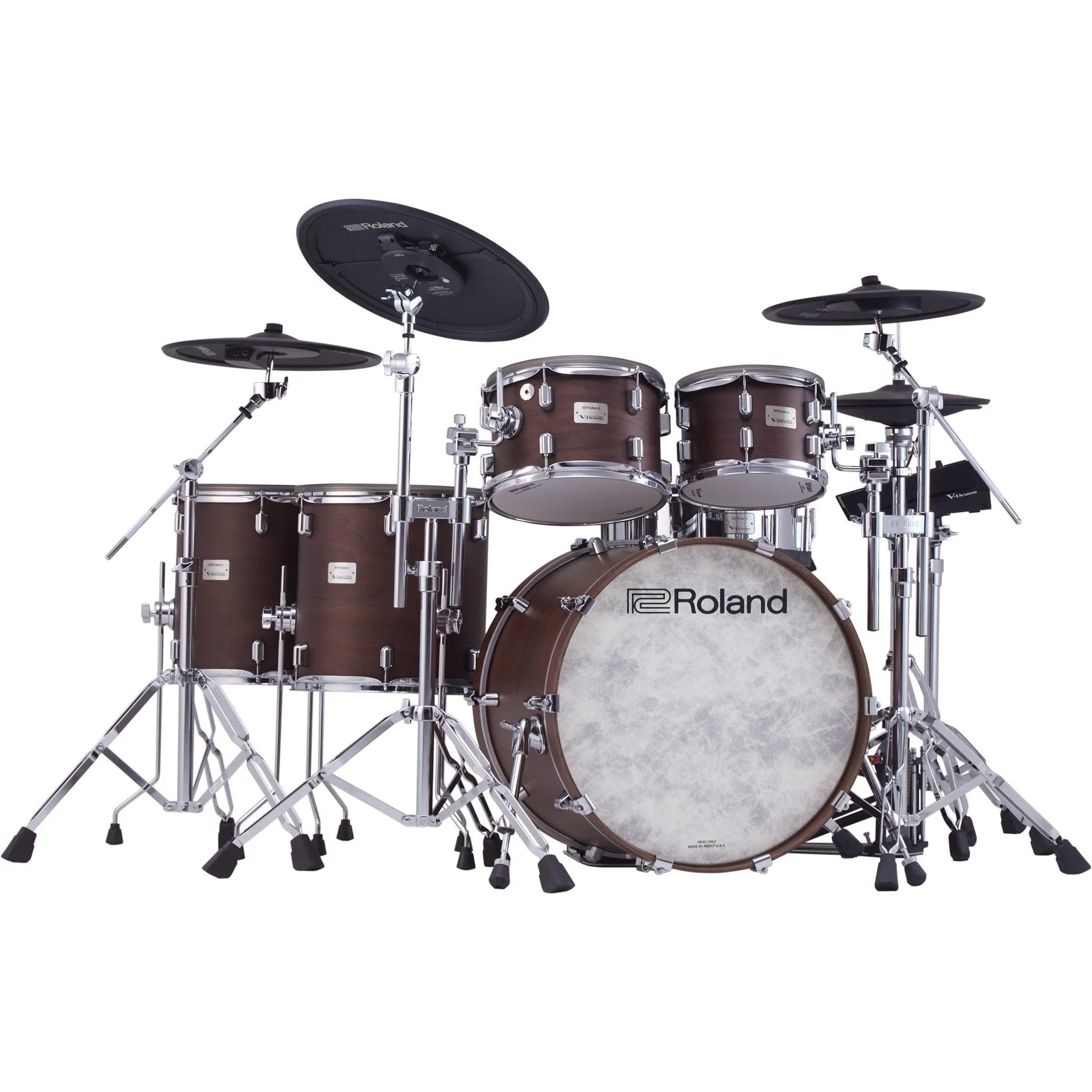 Roland - VAD716-SW Flagship V-Drums Acoustic Design Kit with the Expandable V71 Module and Advanced Pads - Satin Walnut