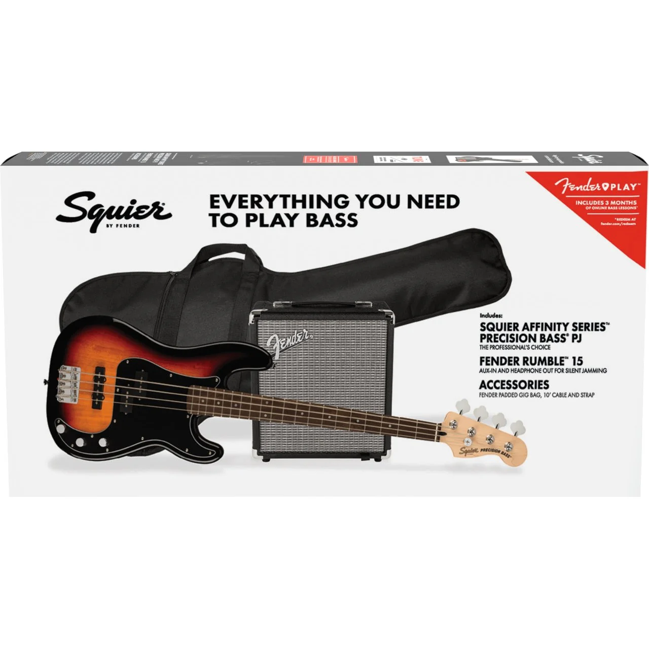 Squier - Affinity Series™ Precision Bass® PJ Pack - Laurel Fingerboard - 3-Color Sunburst - Gig Bag - Rumble 15 - 120V 037-2980-000 - Image 2
