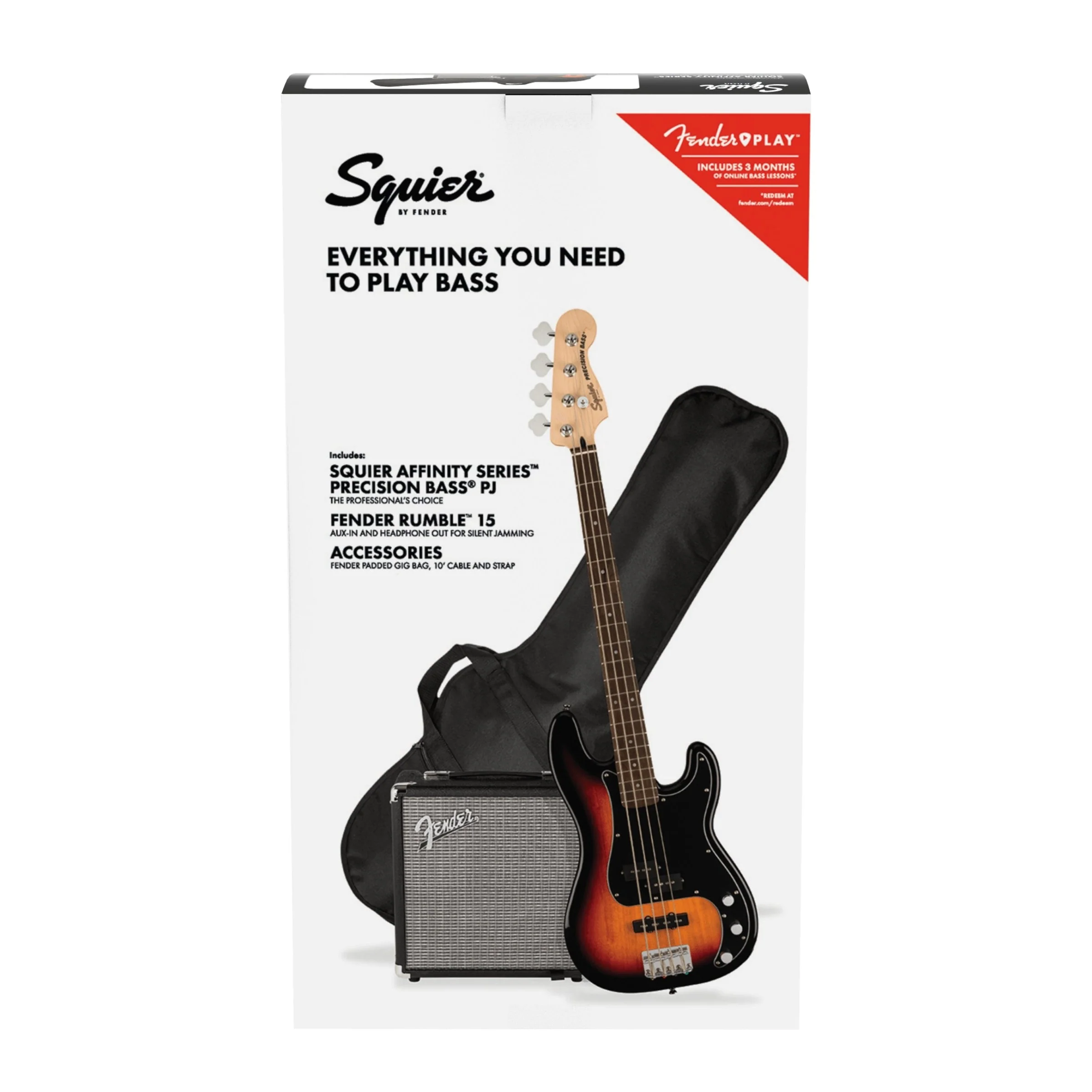Squier - Affinity Series™ Precision Bass® PJ Pack - Laurel Fingerboard - 3-Color Sunburst - Gig Bag - Rumble 15 - 120V 037-2980-000 - Image 3