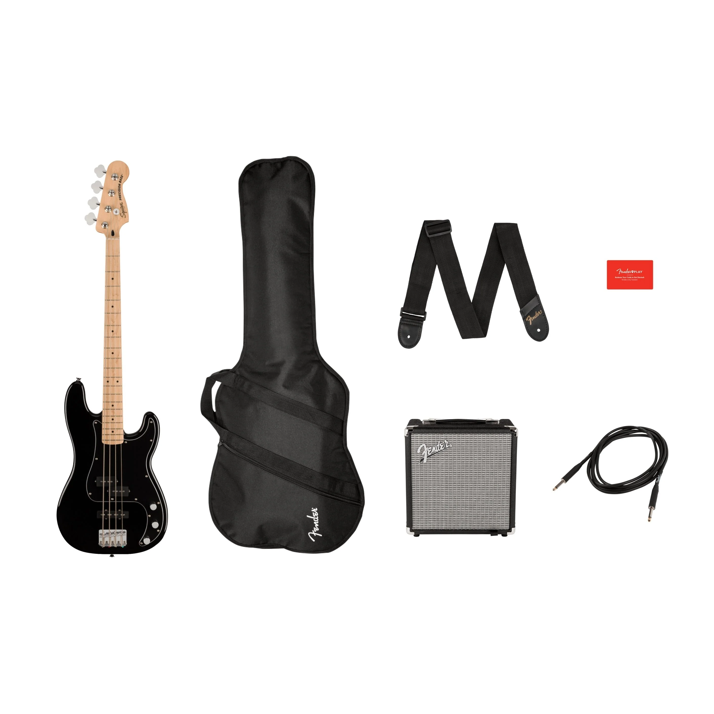 Squier - Affinity Series™ Precision Bass® PJ Pack - Maple Fingerboard - Black - Gig Bag - Rumble 15 - 120V 037-2981-006