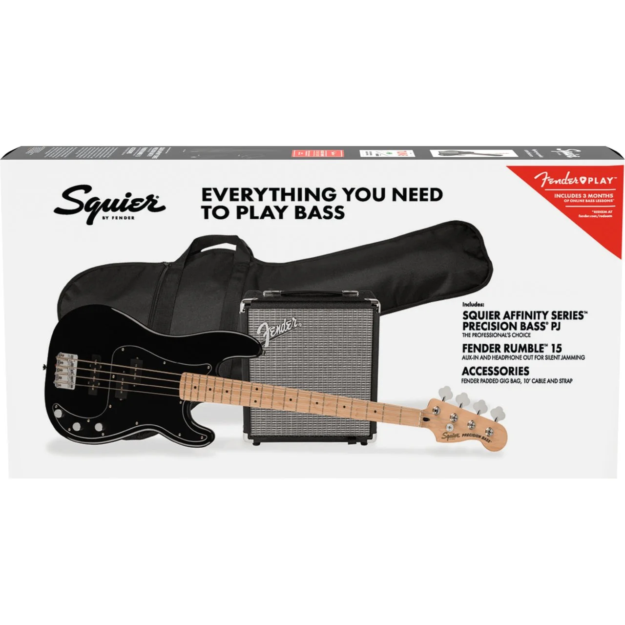Squier - Affinity Series™ Precision Bass® PJ Pack - Maple Fingerboard - Black - Gig Bag - Rumble 15 - 120V 037-2981-006 - Image 2
