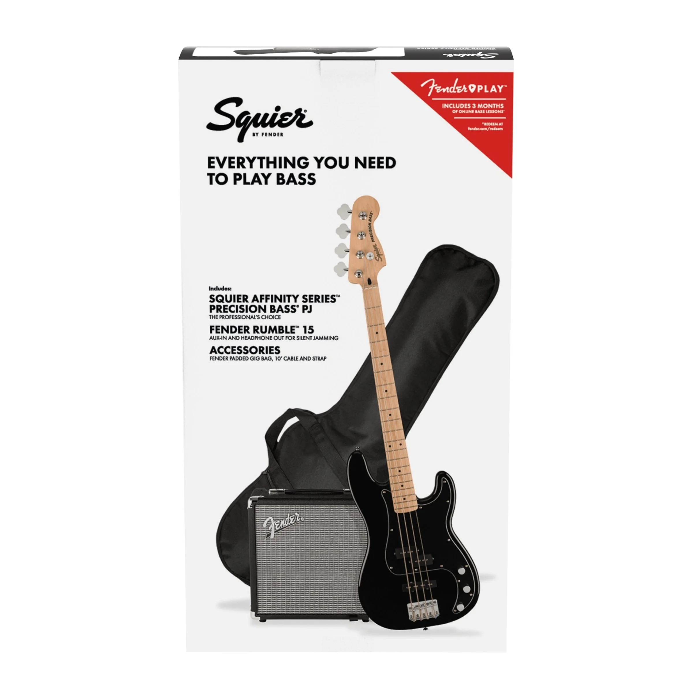 Squier - Affinity Series™ Precision Bass® PJ Pack - Maple Fingerboard - Black - Gig Bag - Rumble 15 - 120V 037-2981-006 - Image 3