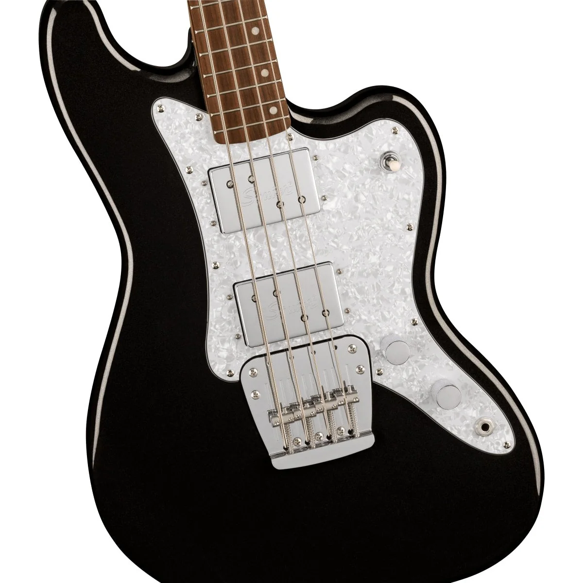 Squier - Paranormal Rascal Bass HH, Laurel Fingerboard, White Pearloid Pickguard, Metallic Black 037-7106-565 - Image 4