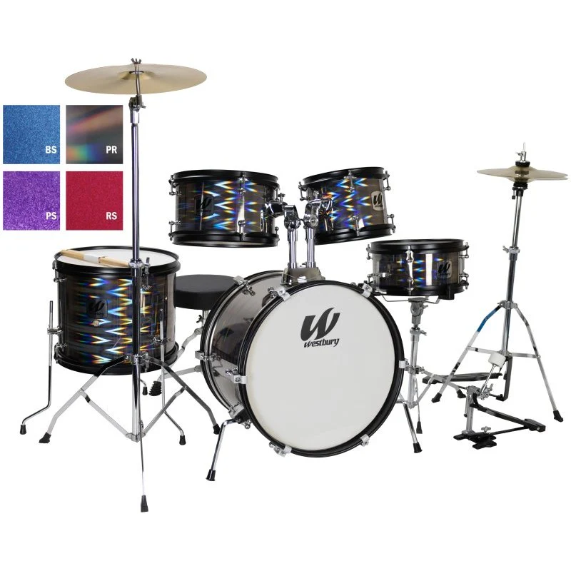 Westbury - 5-Piece Junior Drum Set Complete With Hardware - Cymbals & Throne - Blue Sparkle Finish - WST-JR5-BS